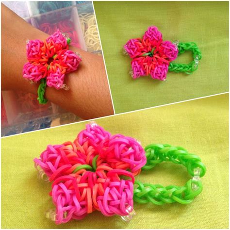 rainbow loom flower bracelet|rainbow loom hibiscus bracelet.